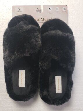 Catherine Malandrino Ladies Fur Lined Puffer Slipper in Black NWT